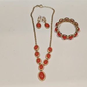 Coral and Gold Jewelry Set